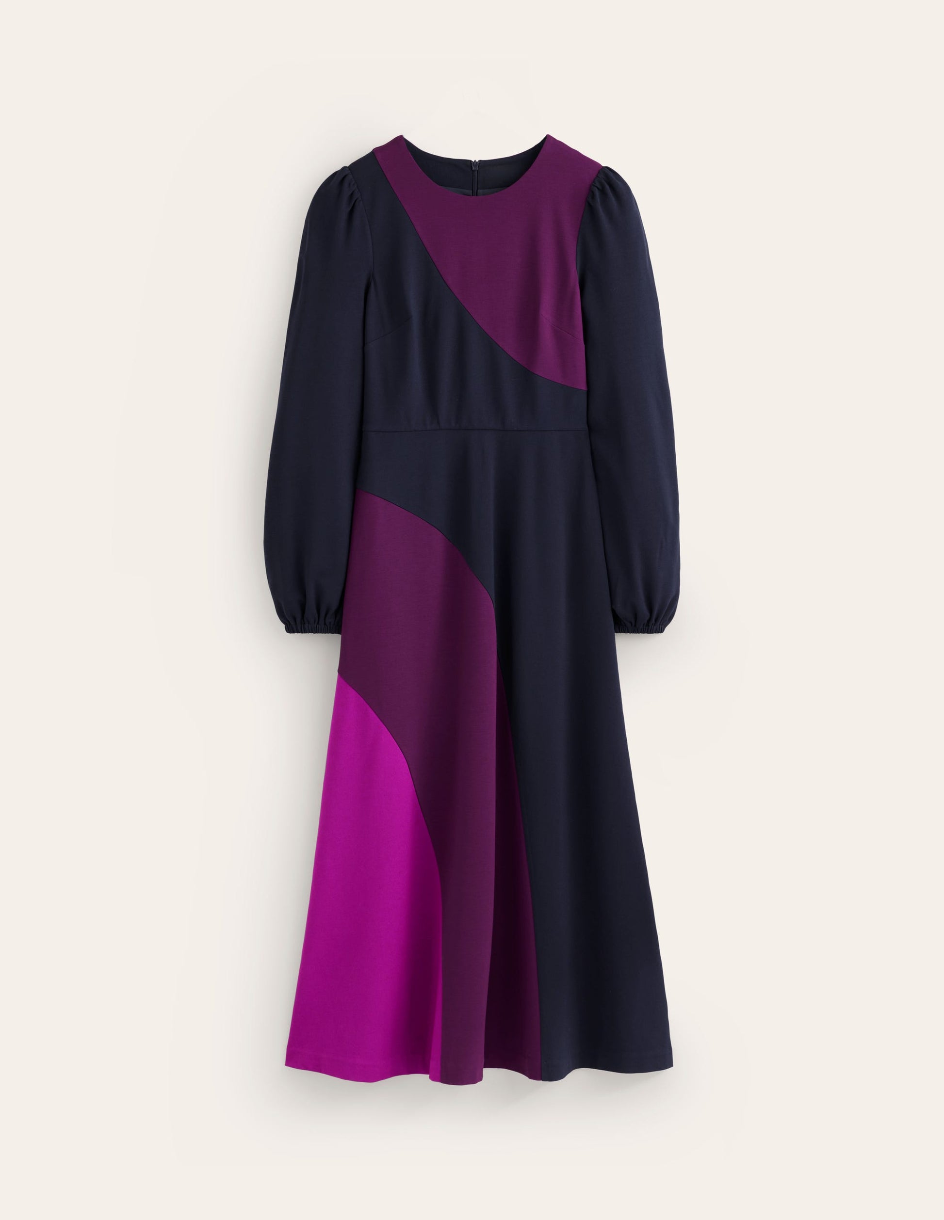 Ponte-Kleid mit Rundhalsausschnitt-Marineblau, Damson Blockfarben-6