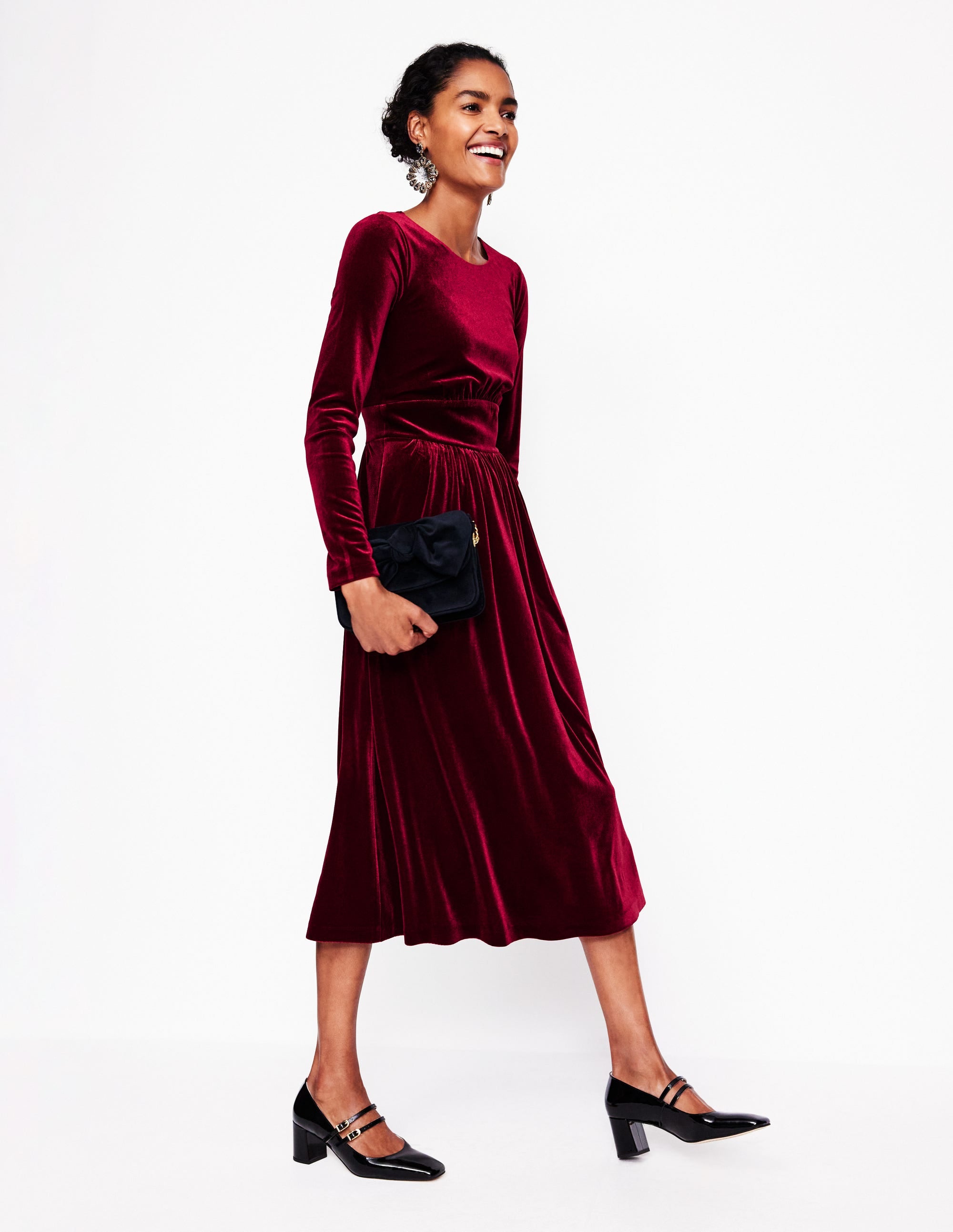 Thea Midikleid aus Samt-Beatnik Red/Dark Burgundy - Image 1