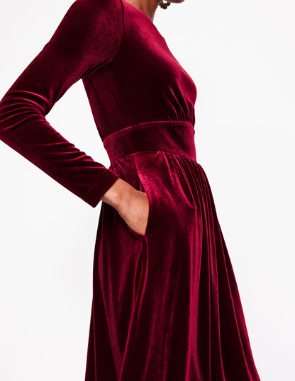 Thea Midikleid aus Samt-Beatnik Red/Dark Burgundy