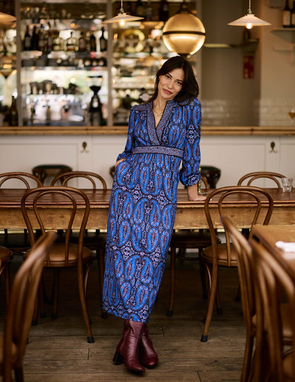 Hotched Ponte Dress-Blue, Paisley Bud