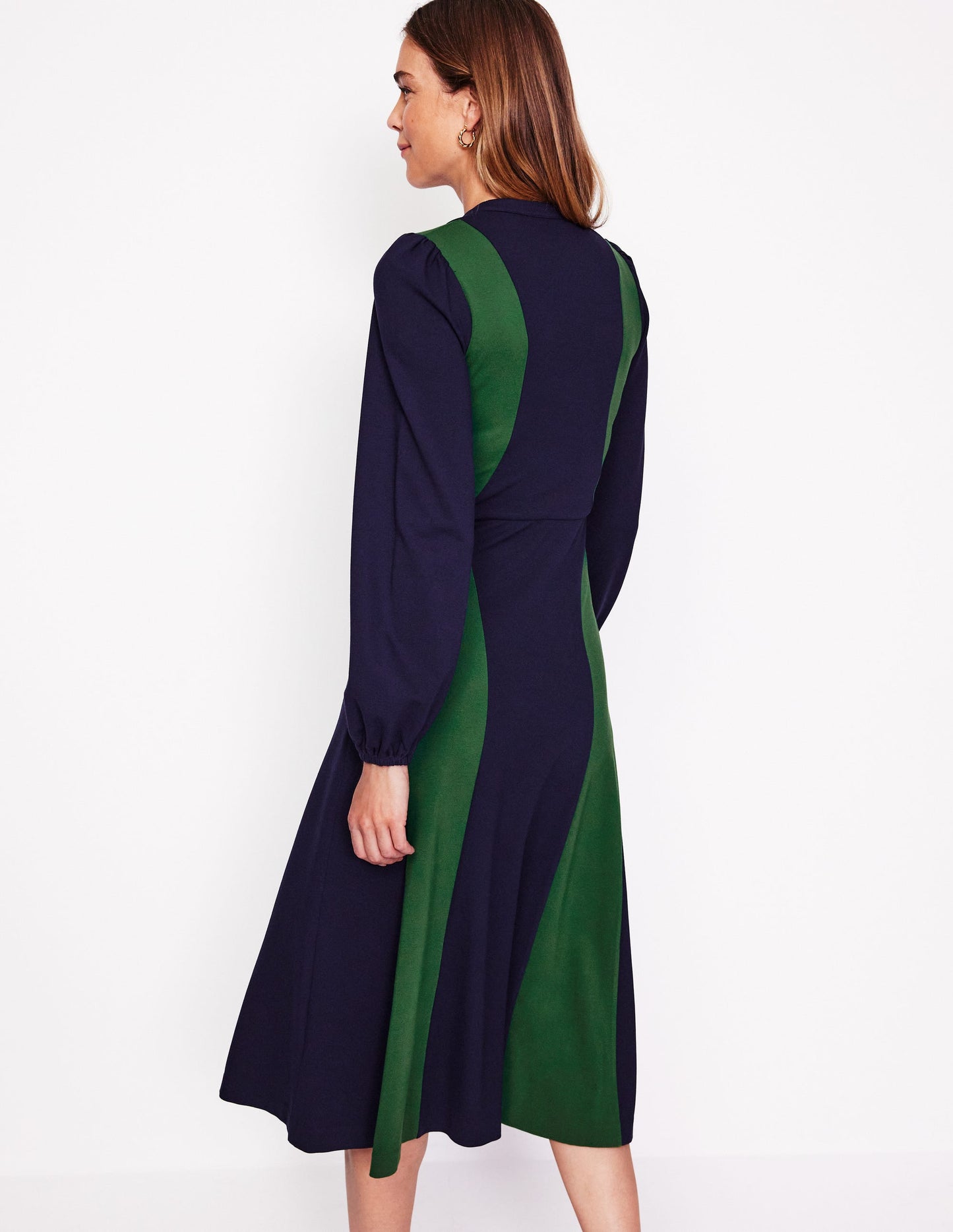 Gekerbtes Ponte-Kleid mit abstraktem Muster-Marineblau, Lichtung