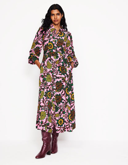 Martha Godet Maxi Shirt Dress-Mauve Mist, Ornate Bud