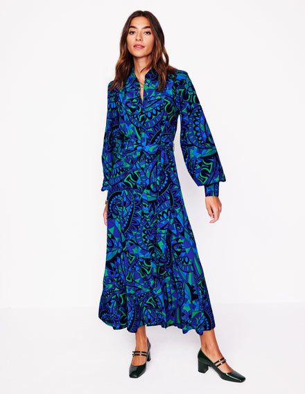 Martha Maxi-Hemdblusenkleid mit Godet-Rock-Astro Green/Skipper Fun Stripe
