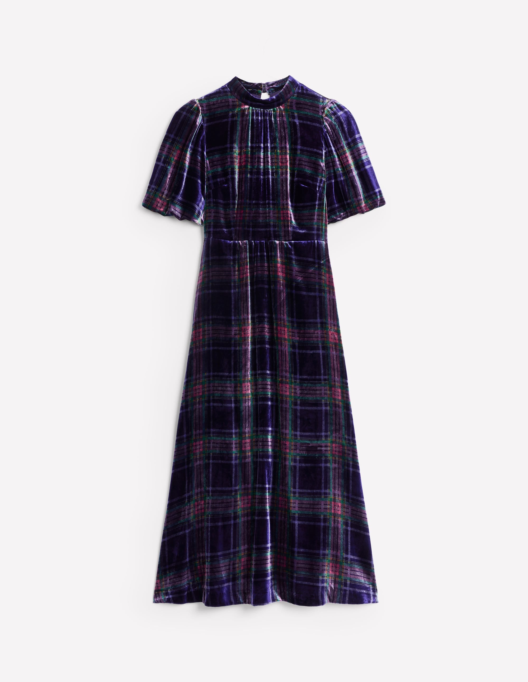 Hochgeschlossenes Samtkleid-Marineblau und Rot kariert - Image 6