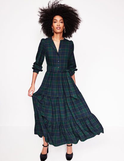 Robe longue Alba à carreaux-Carreaux bleu marine et vert-1