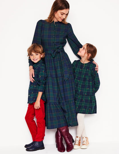Robe longue Alba à carreaux-Carreaux bleu marine et vert-7