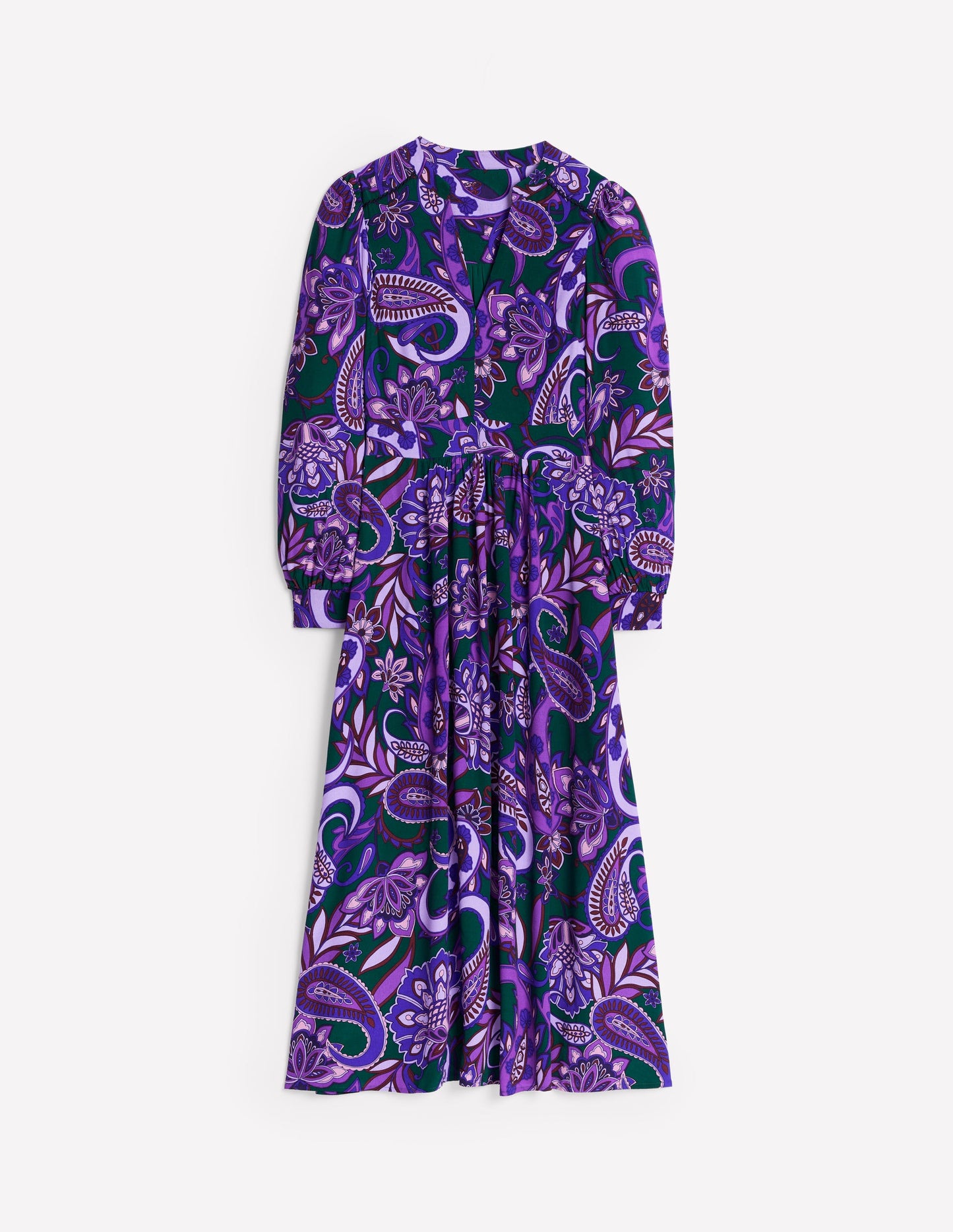 Robe midi Zoe à détails dentelle-Améthyste, motif Paisley Fusion