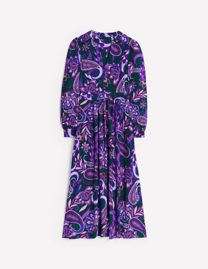 Robe midi Zoe à détails dentelle-Améthyste, motif Paisley Fusion