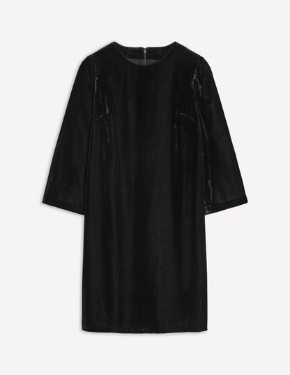 Long Sleeve Velvet Shift Dress-Black