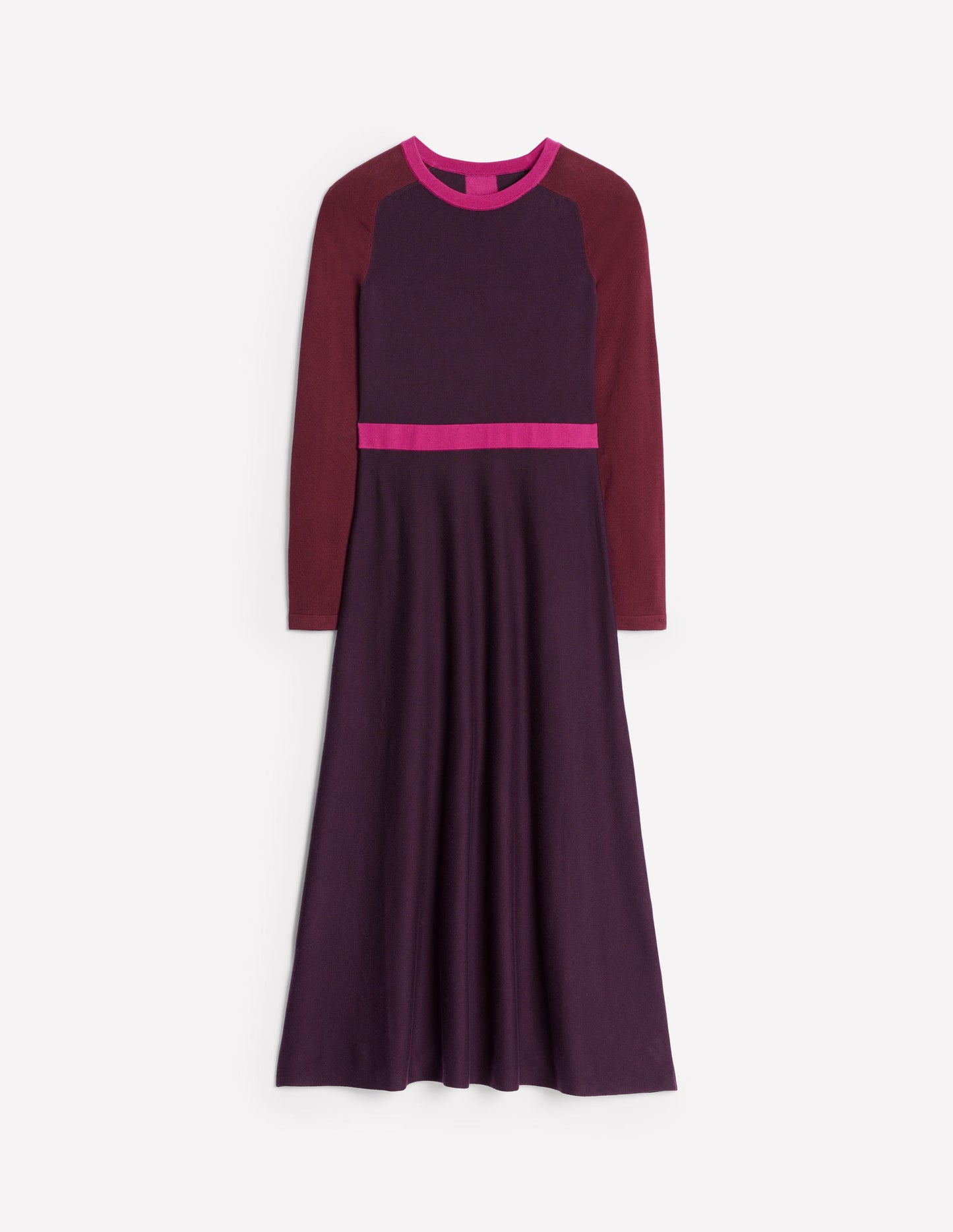 Marta Knitted Midi Dress-Aubergine, Maroon Colourblock