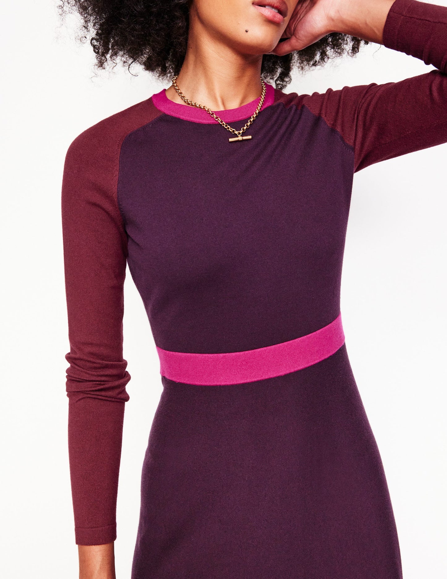 Marta Knitted Midi Dress-Aubergine, Maroon Colourblock