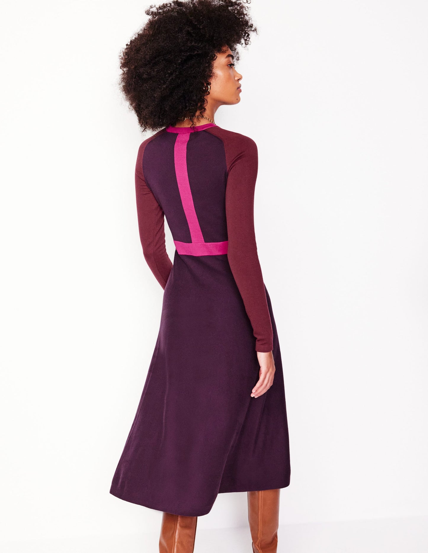 Marta Knitted Midi Dress-Aubergine, Maroon Colourblock