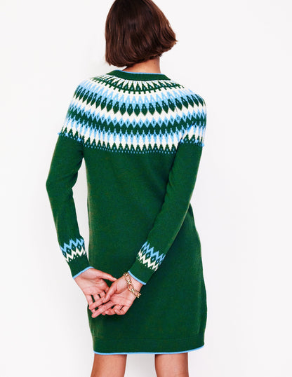 Eleanor Fair-Isle-Kleid-Piniengrün, Fair-Isle