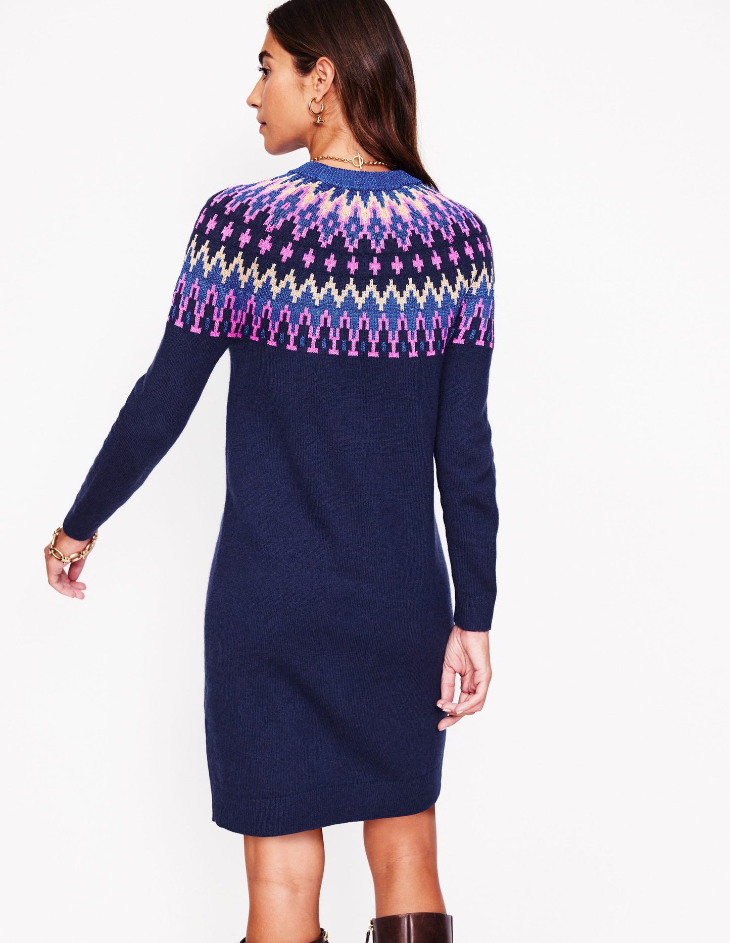 Eleanor Fair-Isle-Kleid-Marineblau, Glitzerndes Fair-Isle