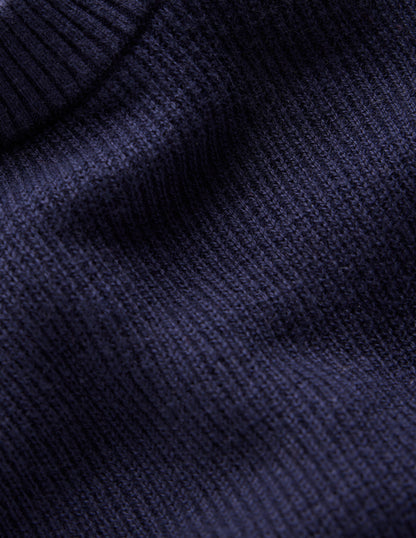 Strickkleid mit Knöpfen an der Schulter-Marineblau