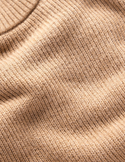 Strickkleid mit Knöpfen an der Schulter-Camel Meliert