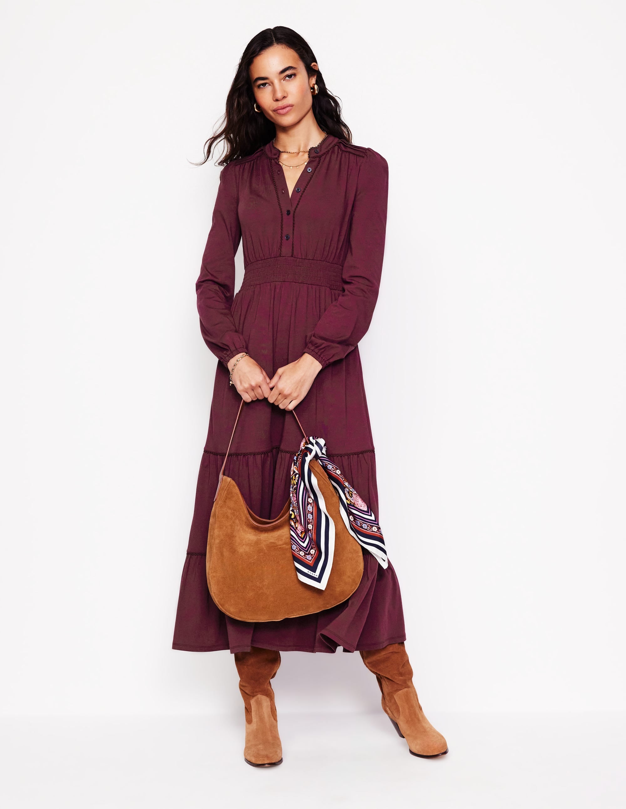 Gestuftes Midikleid mit geraffter Taille-Dunkelviolett - Image 1