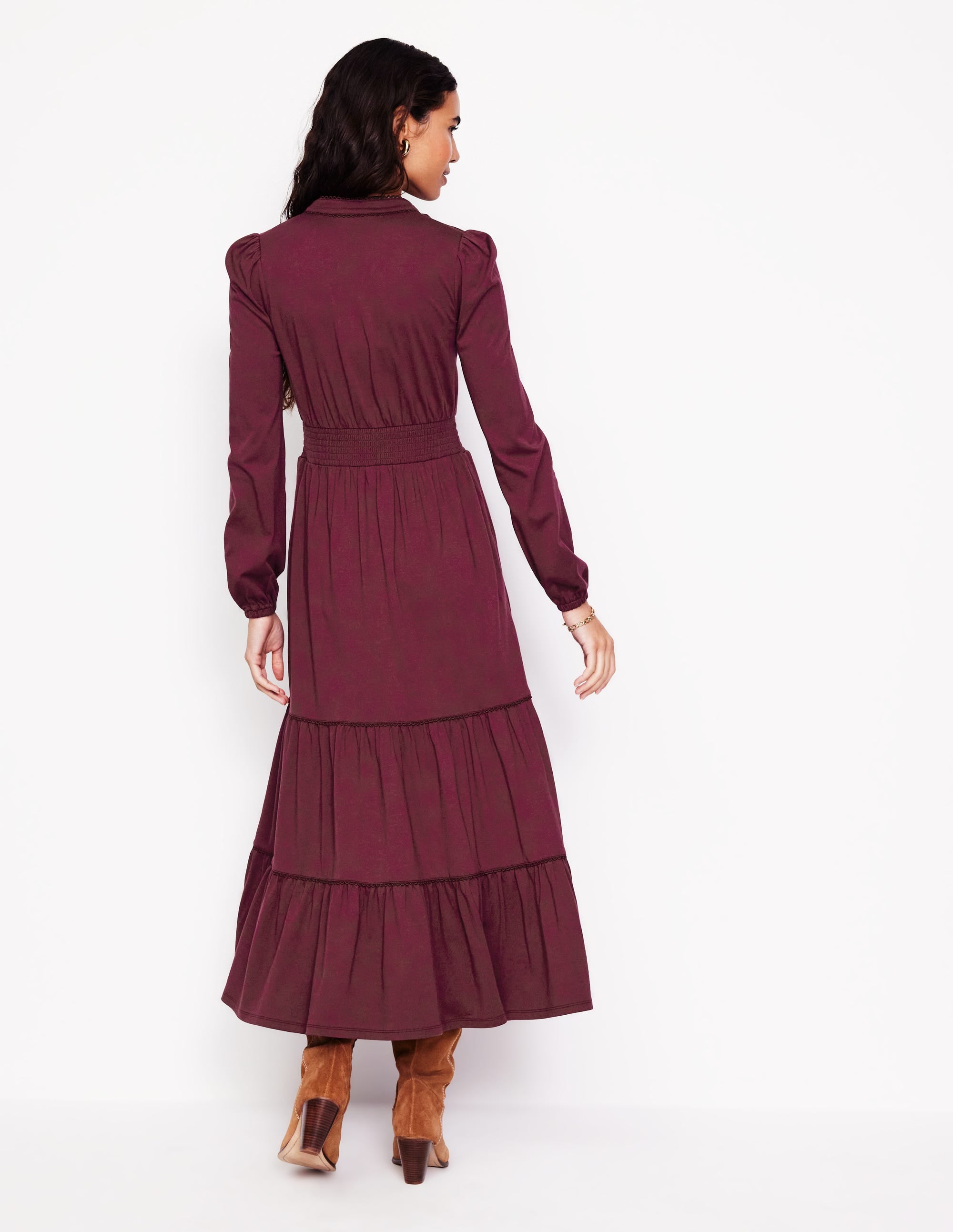 Gestuftes Midikleid mit geraffter Taille-Dunkelviolett - Image 3