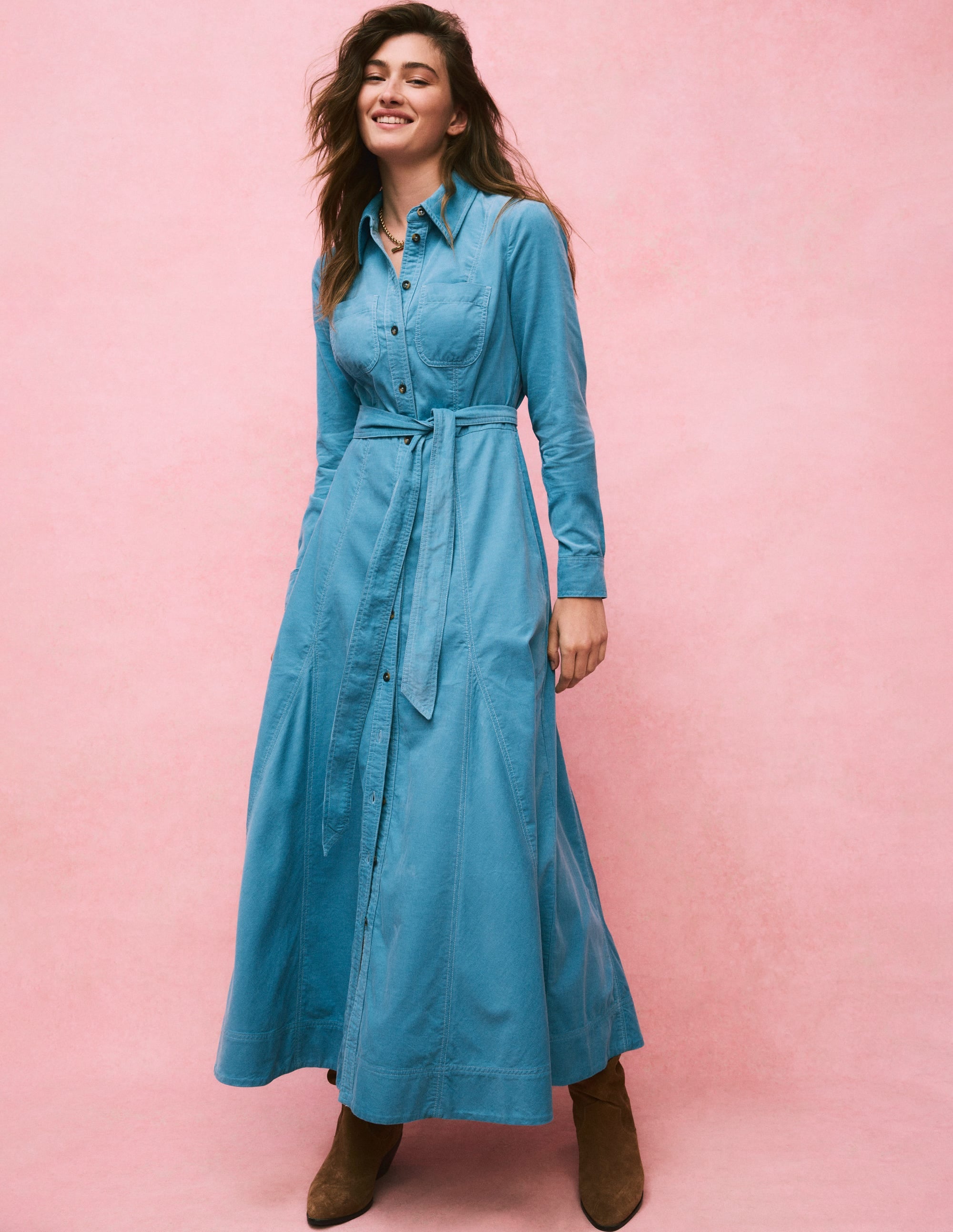 Tess Midi-Hemdblusenkleid aus Cord-Enteneiblau - Image 1