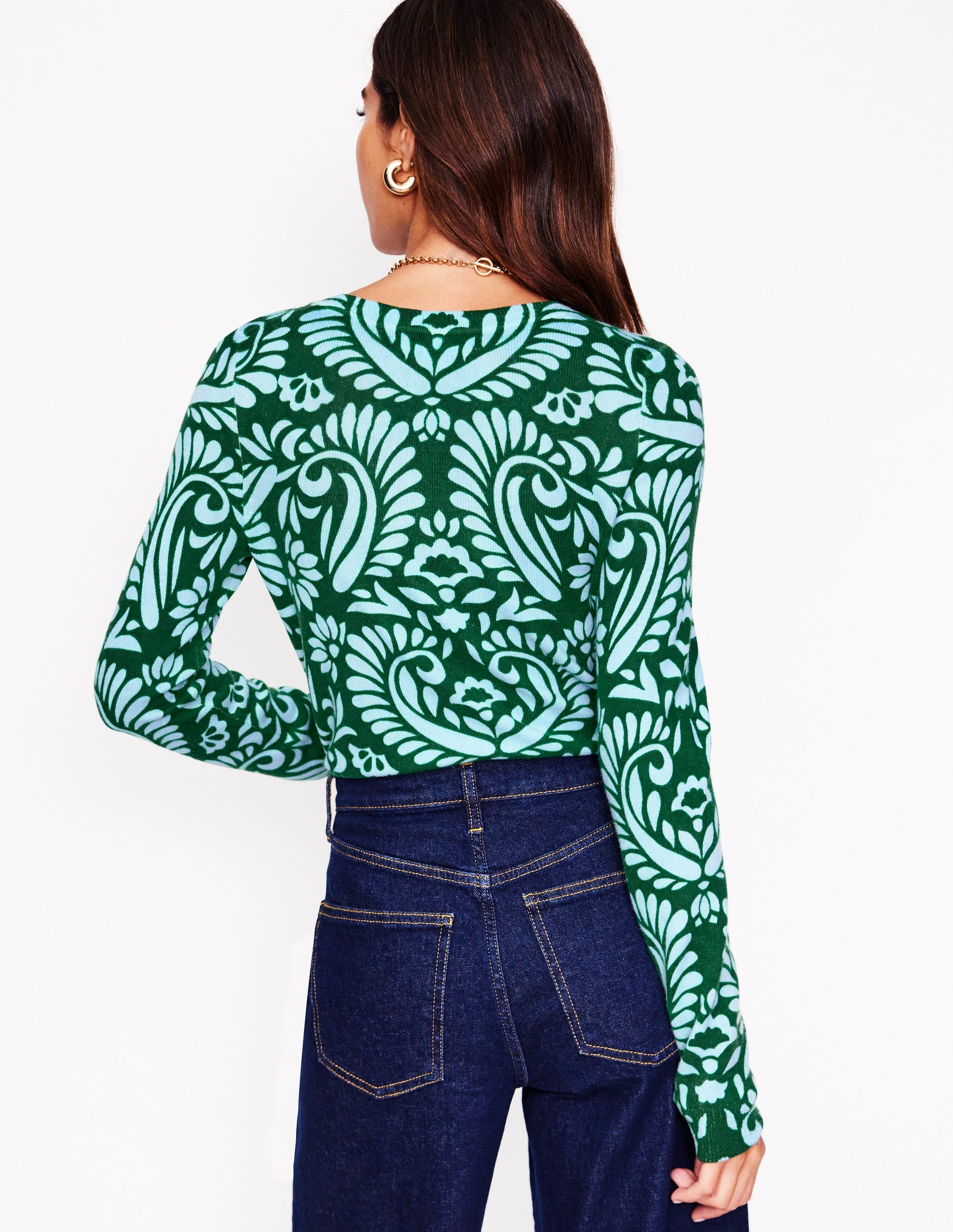 Eva Kaschmirpullover mit Rundhalsausschnitt-Kiefergrün, Dekorative Flora - Image 3