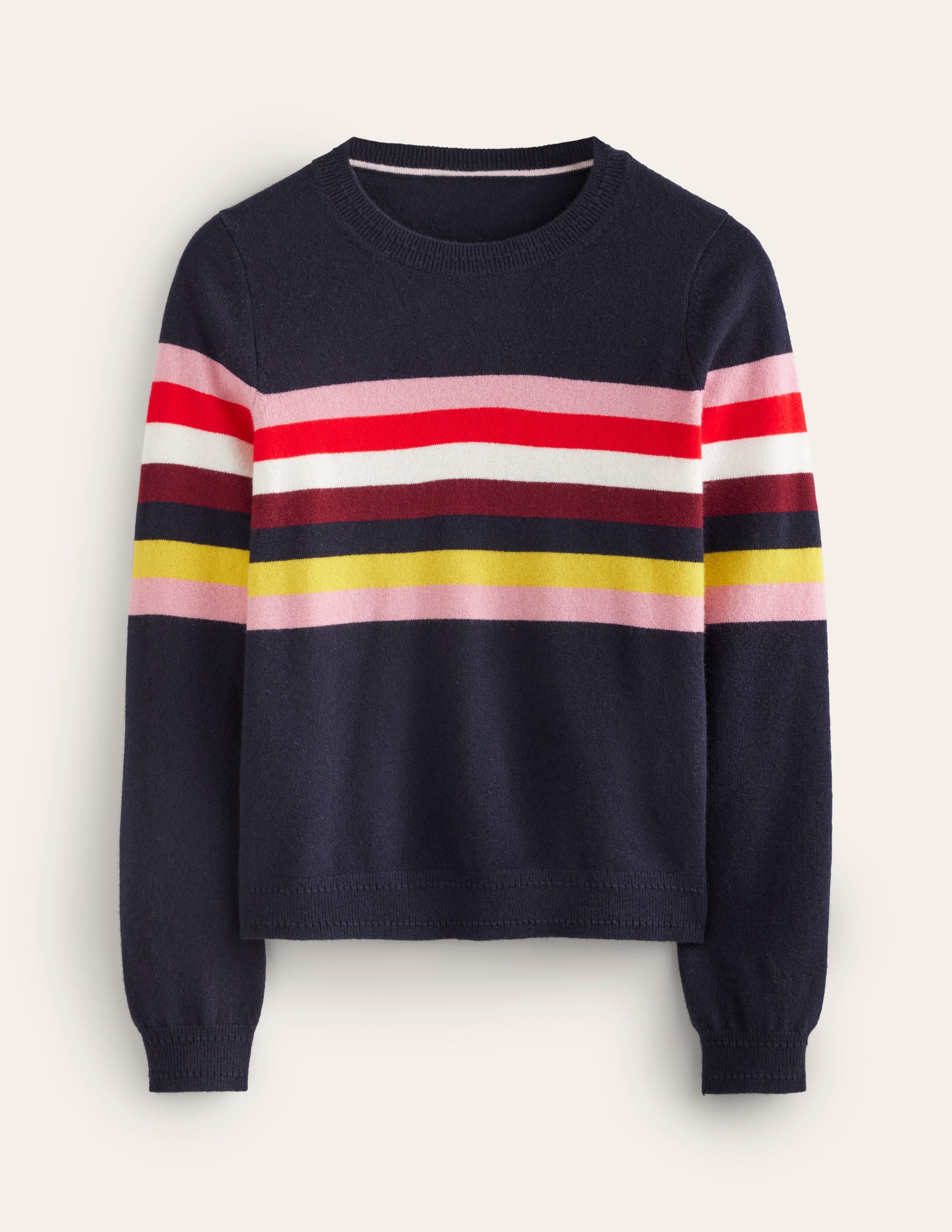Pull Eva col rond en cachemire-Bleu marine, arc-en-ciel - Image 7