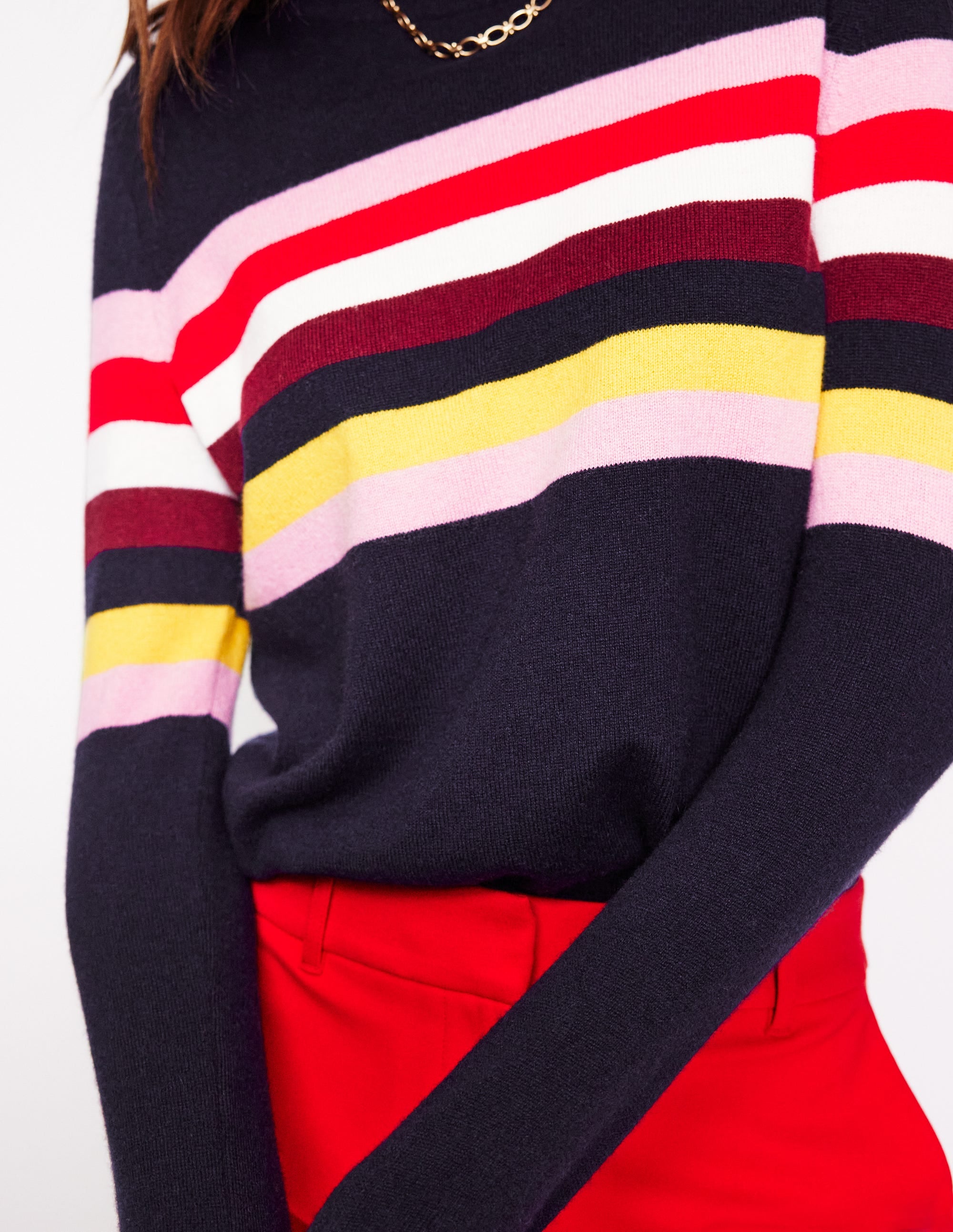 Pull Eva col rond en cachemire-Bleu marine, arc-en-ciel - Image 2