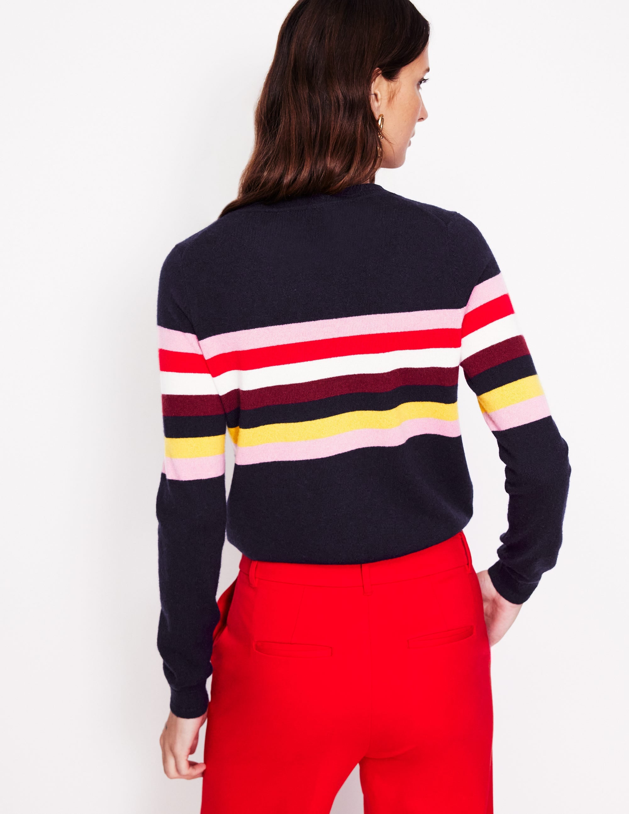 Pull Eva col rond en cachemire-Bleu marine, arc-en-ciel - Image 3