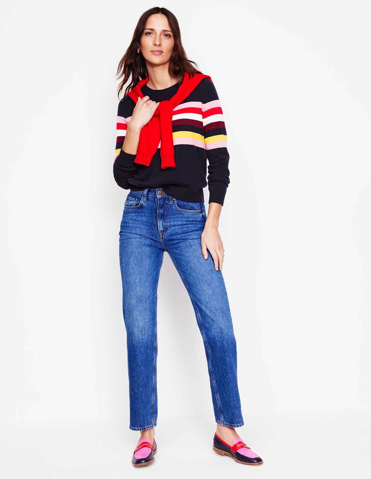 Pull Eva col rond en cachemire-Bleu marine, arc-en-ciel - Image 5