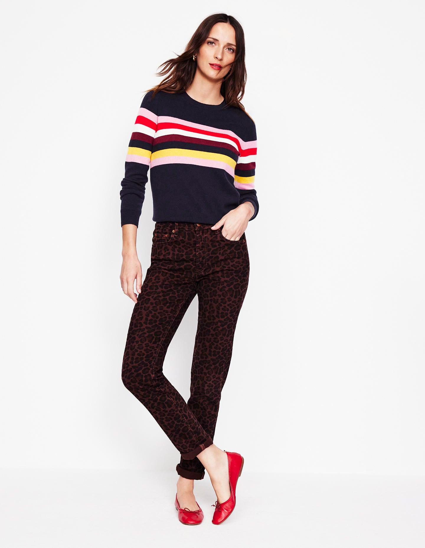 Pull Eva col rond en cachemire-Bleu marine, arc-en-ciel - Image 6
