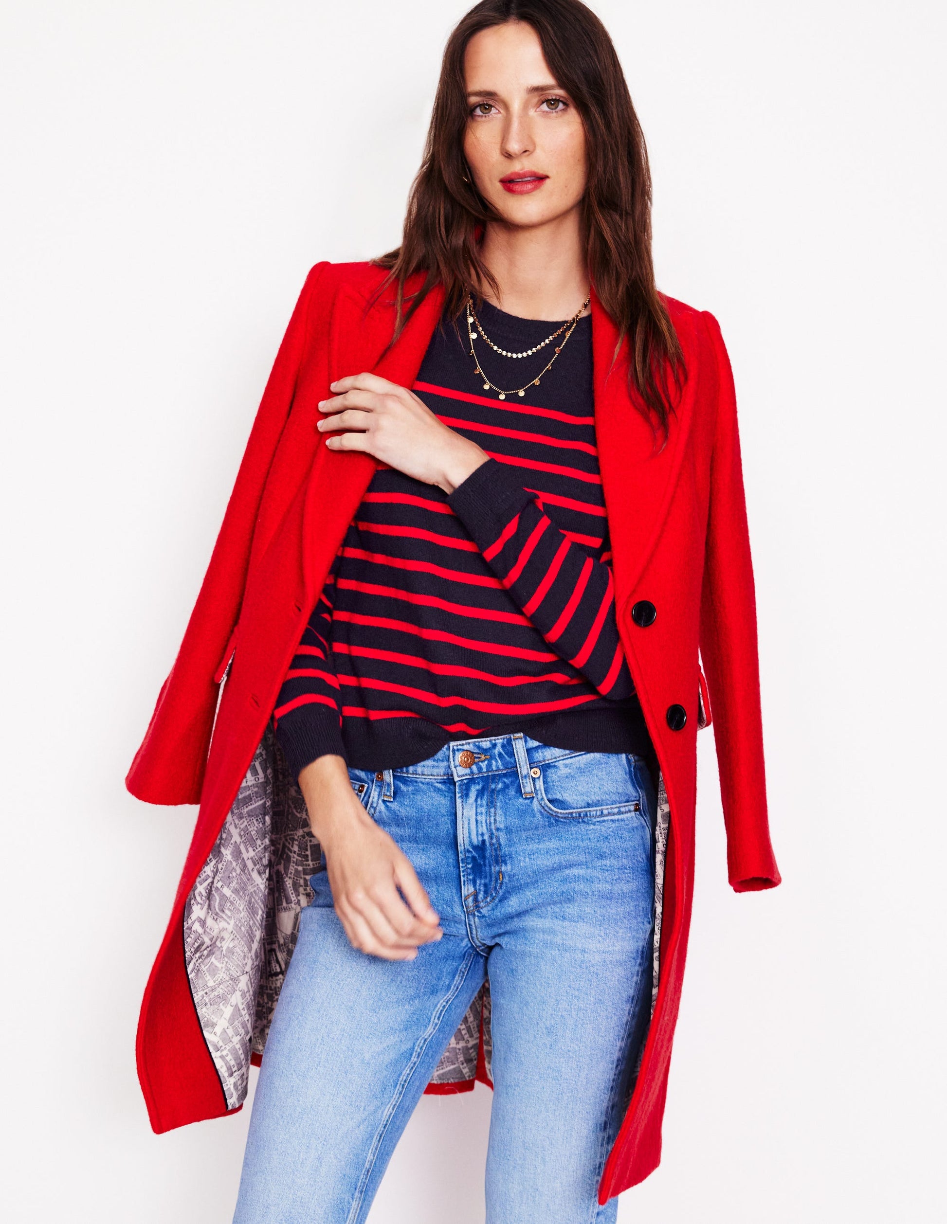 Eva Cashmere Crew Neck Jumper-Navy/ Red-4