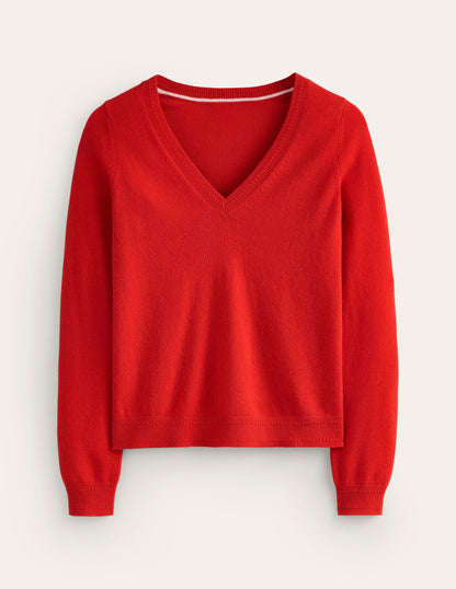 Eva Kaschmirpullover mit V-Ausschnitt-Rouge