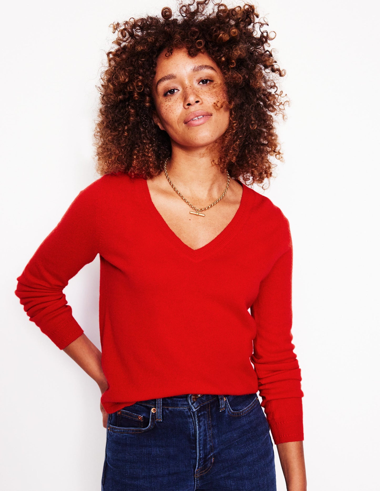 Eva Kaschmirpullover mit V-Ausschnitt-Rouge