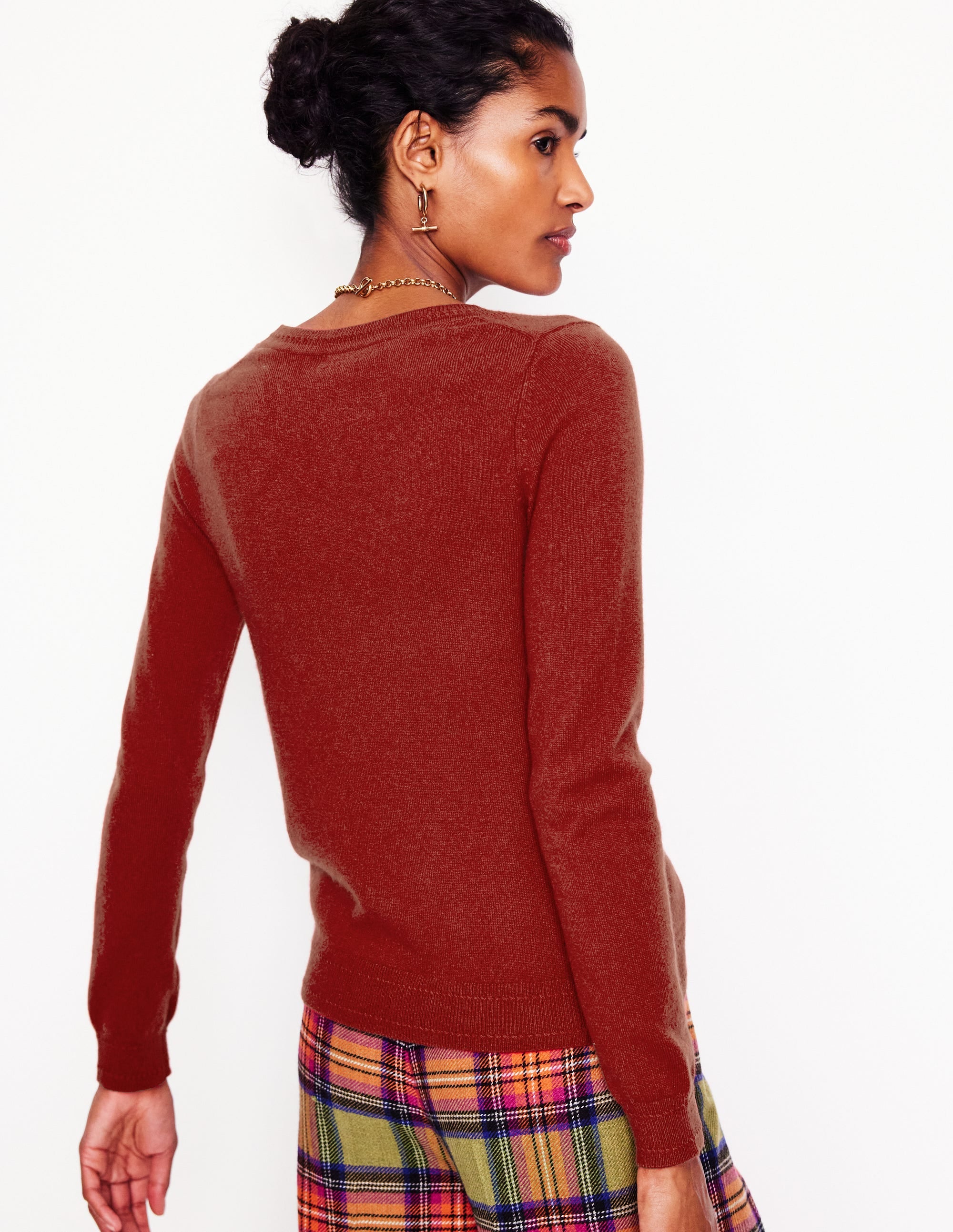 Pull Eva col V en cachemire-Marron cuivré - Image 3