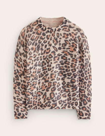 Rosemary Lockerer, flauschiger Pullover-Hafer Meliert, Leopard