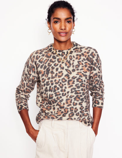 Rosemary Lockerer, flauschiger Pullover-Hafer Meliert, Leopard