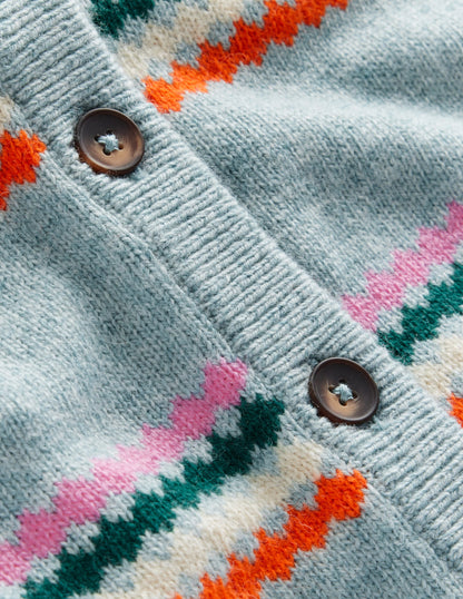 Edie Fair-Isle-Strickjacke-Blau Diamant