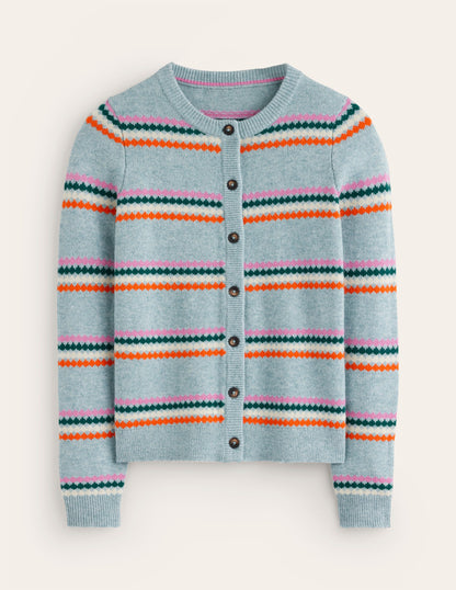 Edie Fair-Isle-Strickjacke-Blau Diamant