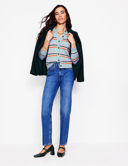 Edie Fair-Isle-Strickjacke-Blau Diamant