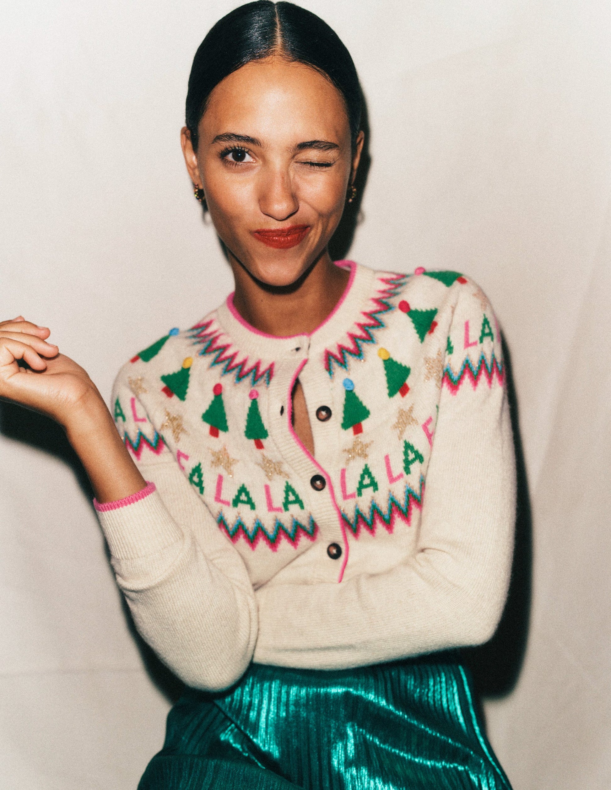 Edie Fair Isle Cardigan-Ecru Marl, Fa La La-6
