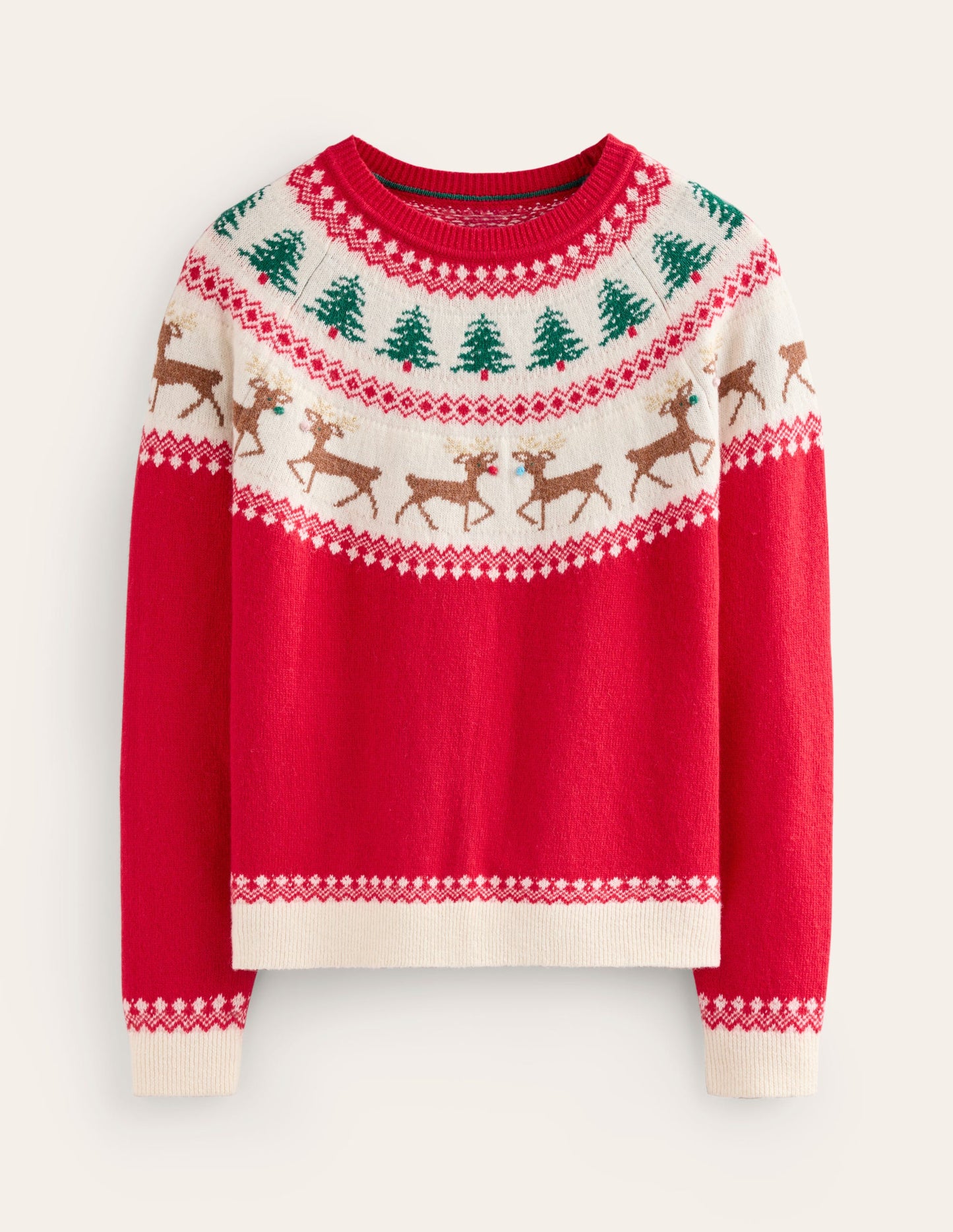 Edie Fair-Isle-Pullover-Rot, Rentiere