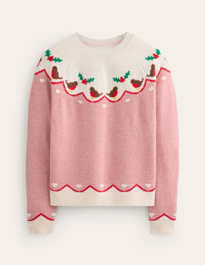 Edie Fair-Isle-Pullover-Quarzrosa, Rotkehlchen