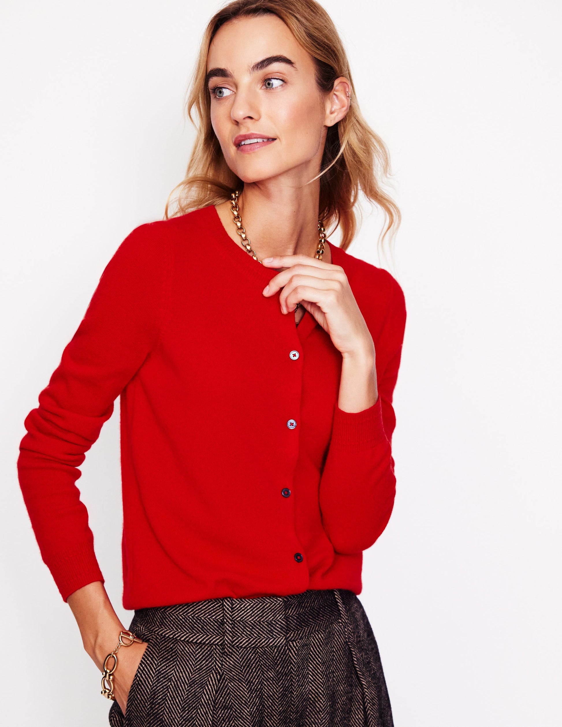 Eva Kaschmir-Strickjacke mit Rundhalsausschnitt-Rouge-1