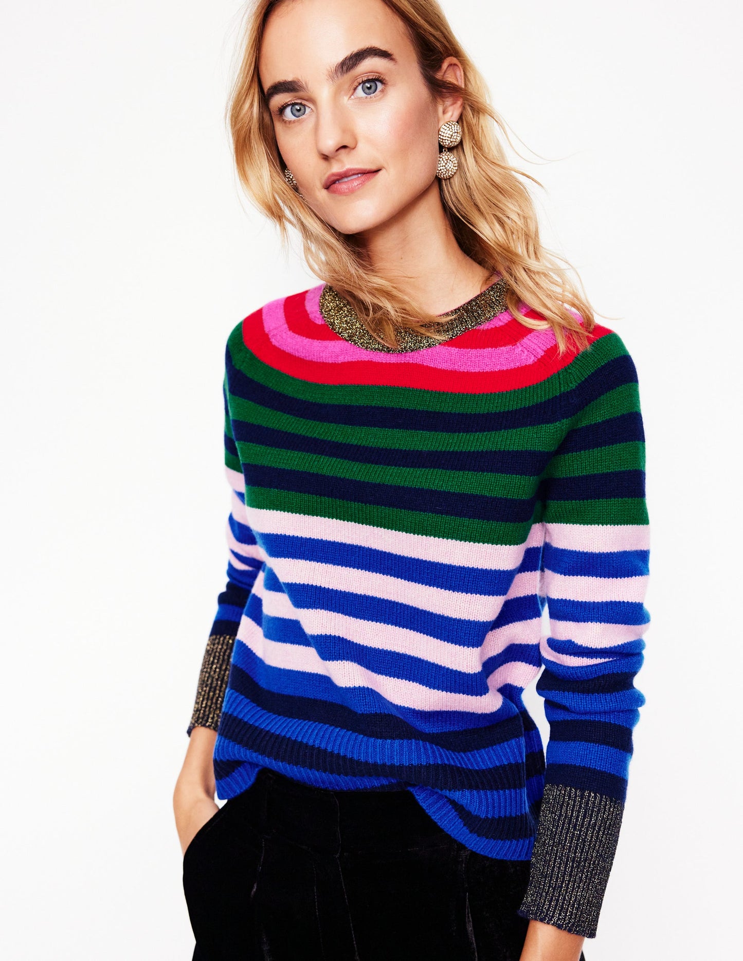 Olivia Merino-Pullover-Bunt, Regenbogen Streifen