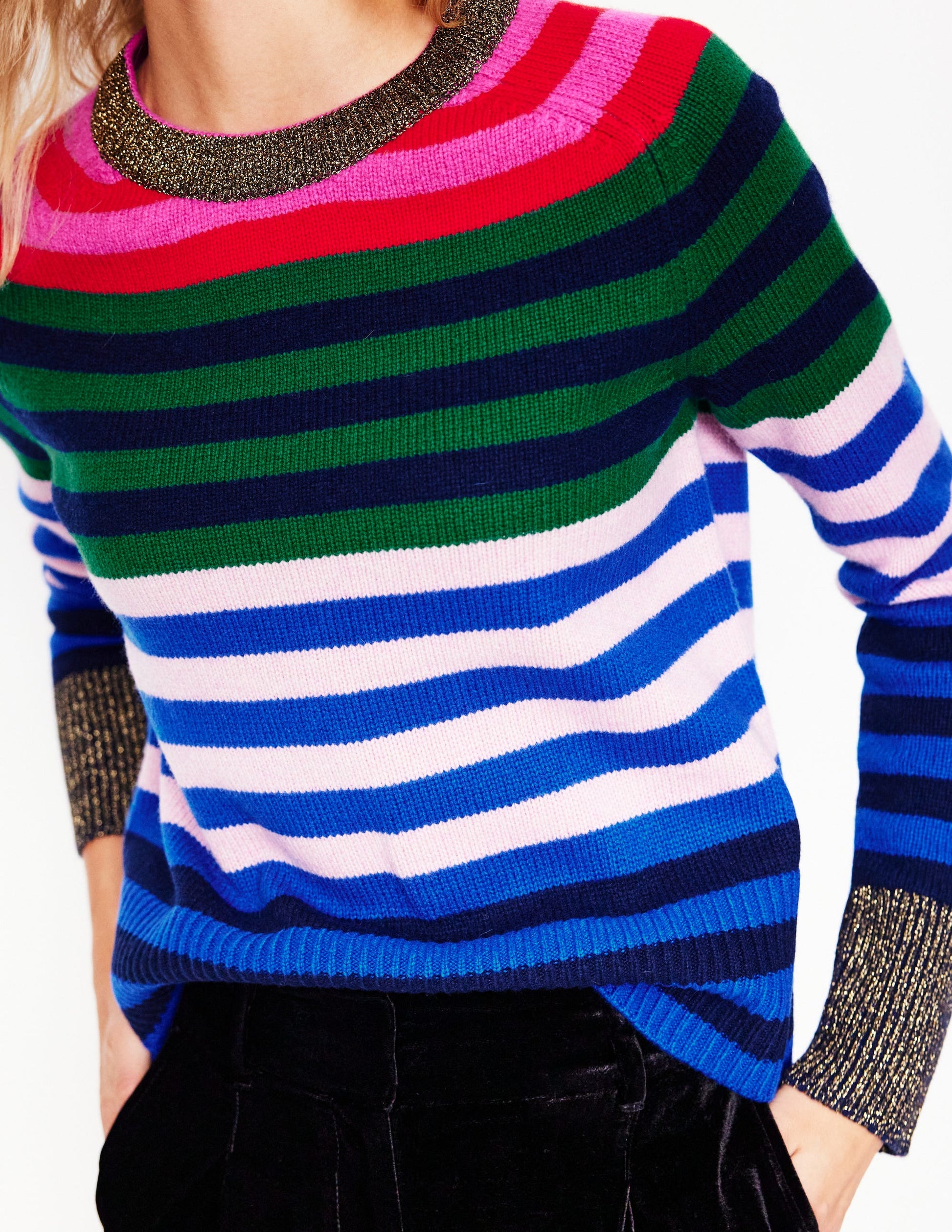 Olivia Merino-Pullover-Bunt, Regenbogen Streifen Boden EU