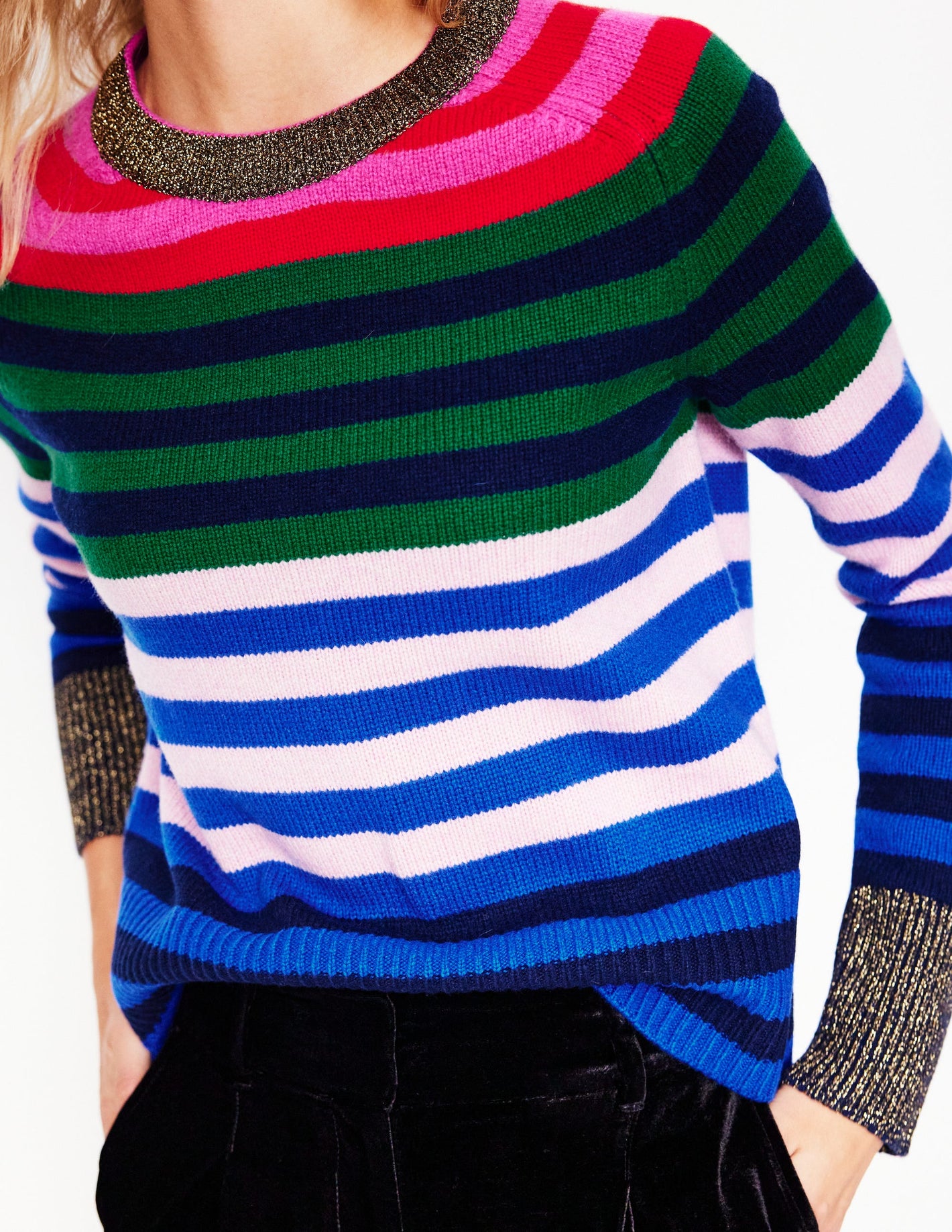 Olivia Merino Jumper-Multi, Rainbow Stripe