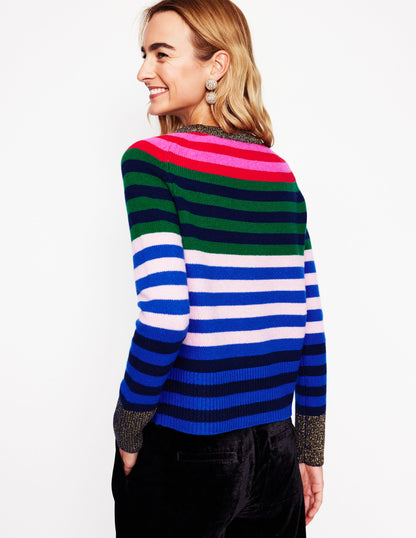 Olivia Merino-Pullover-Bunt, Regenbogen Streifen