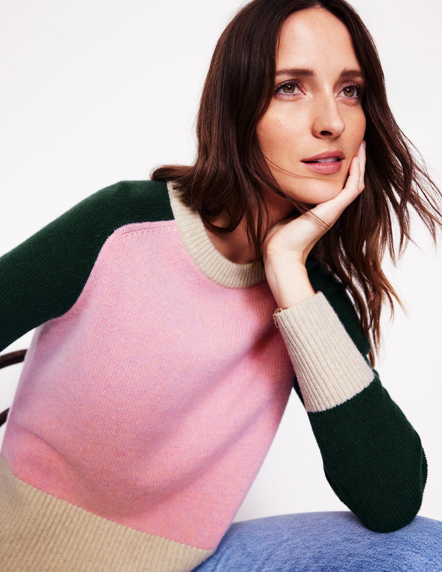 Olivia Merino-Pullover-Rosa, Blockfarben