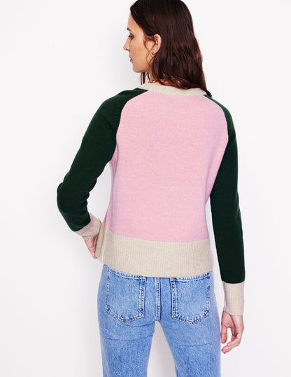 Olivia Merino Jumper-Pink, Colourblock