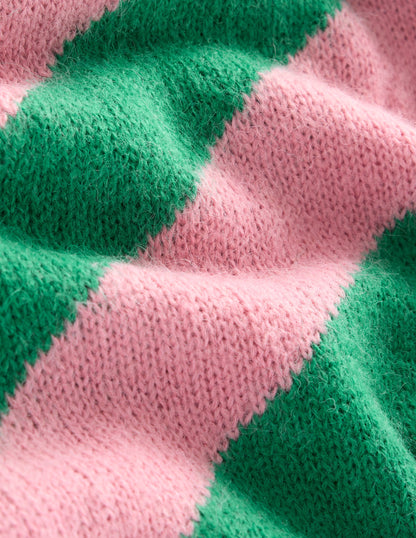 Flauschiger Pullover mit diagonalen Streifen-Festliches Rosa, Smaragdgrün