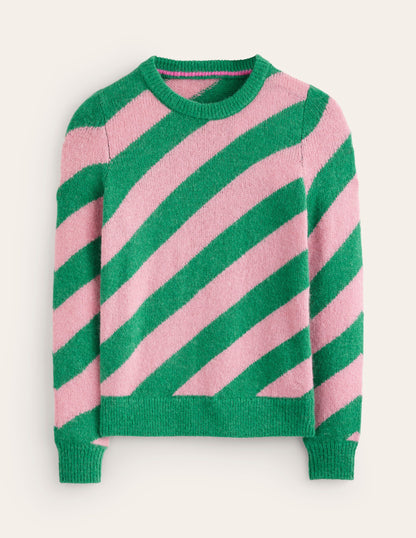 Flauschiger Pullover mit diagonalen Streifen-Festliches Rosa, Smaragdgrün